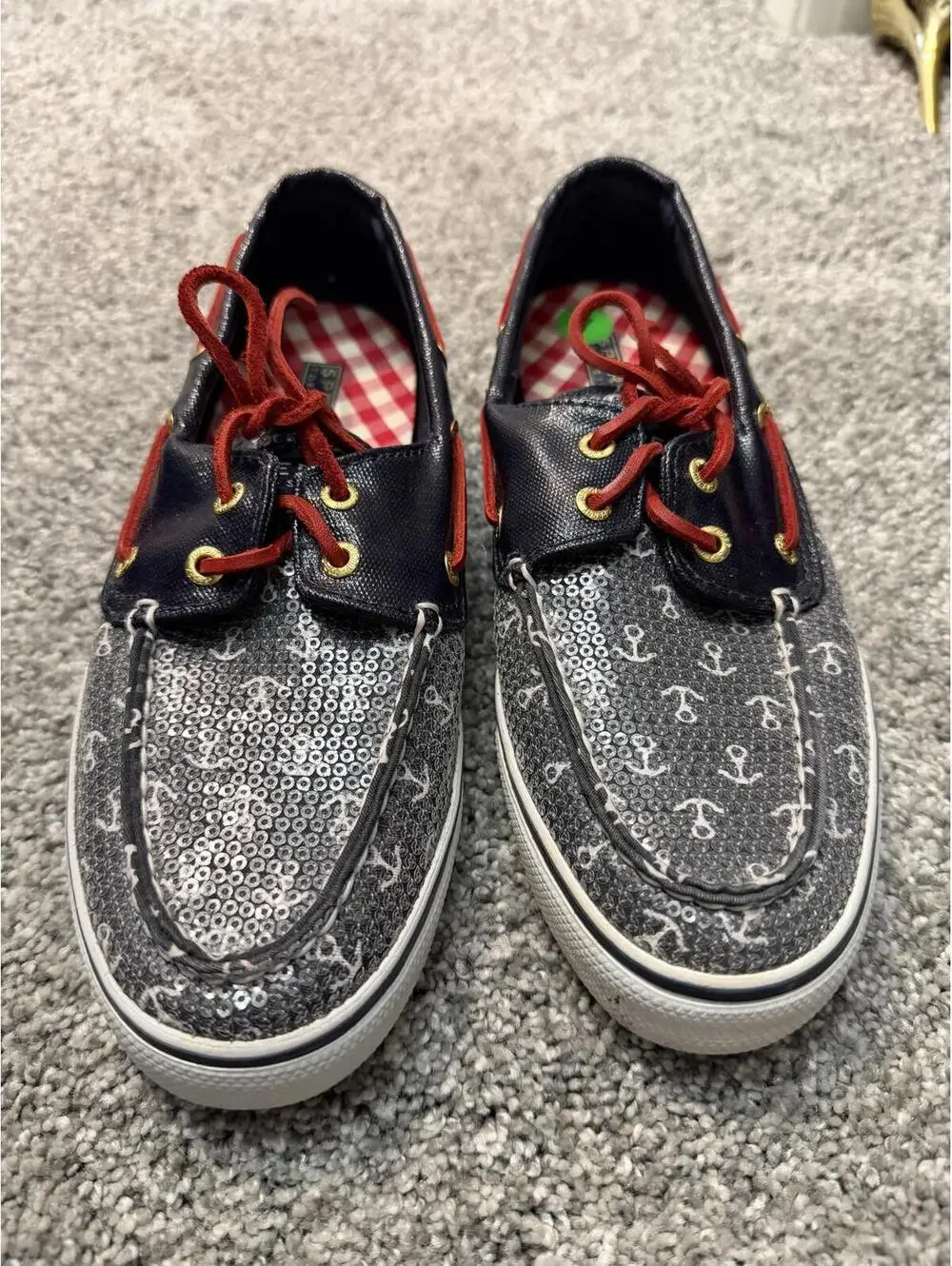 Sperry Top-Sider Navy White Anchor Print Boat Shoes Size 7